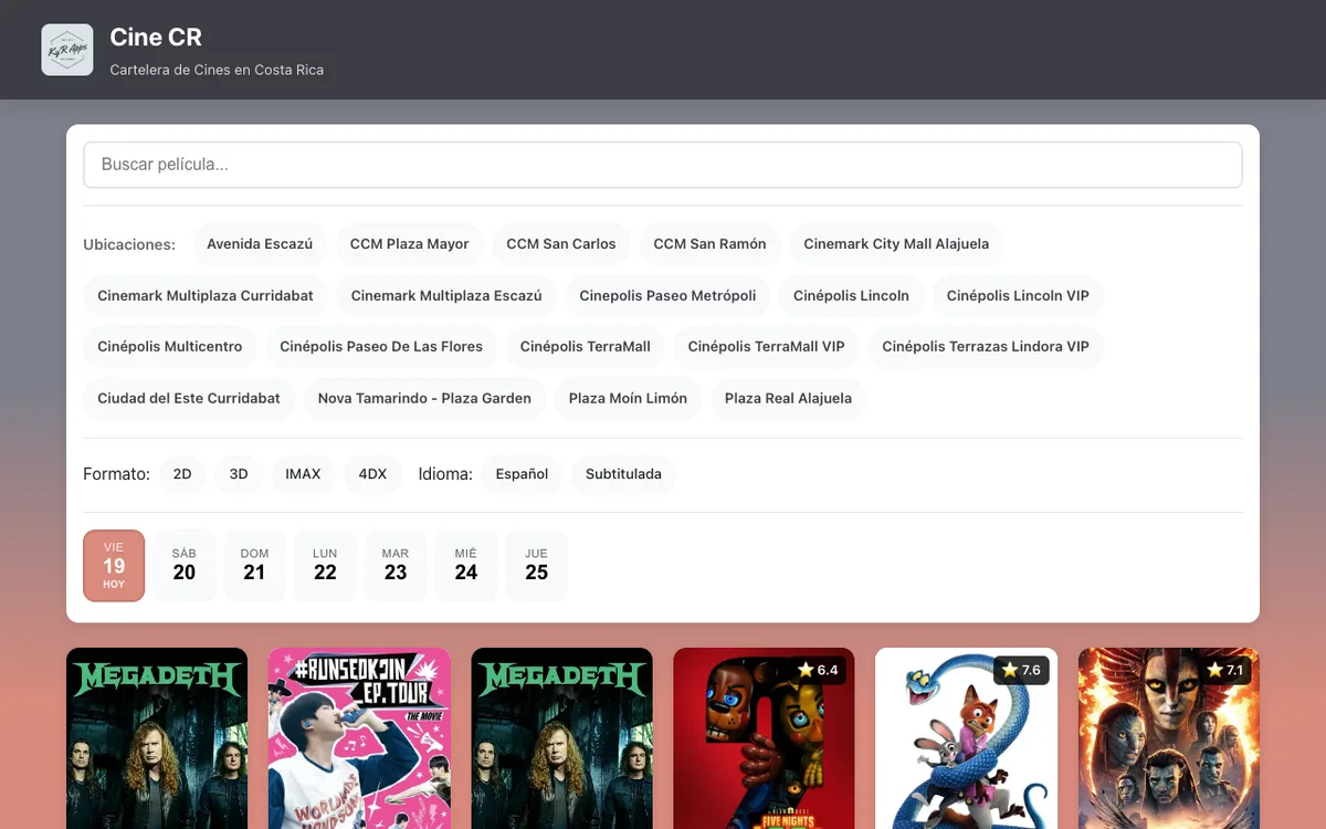 Cine CR · Cartelera de cines en Costa Rica